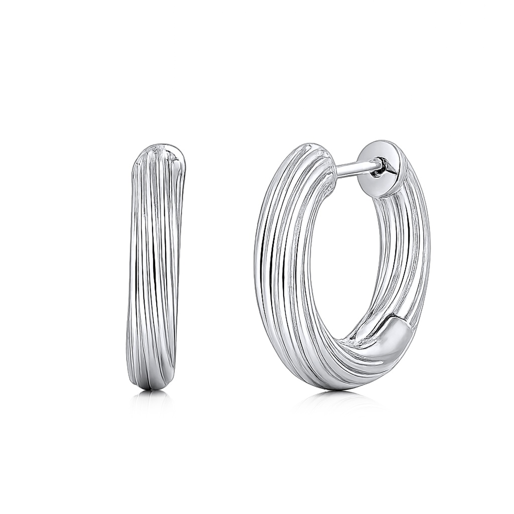 Textured Silver Hoop Earrings in Polished Stainless Steel Design