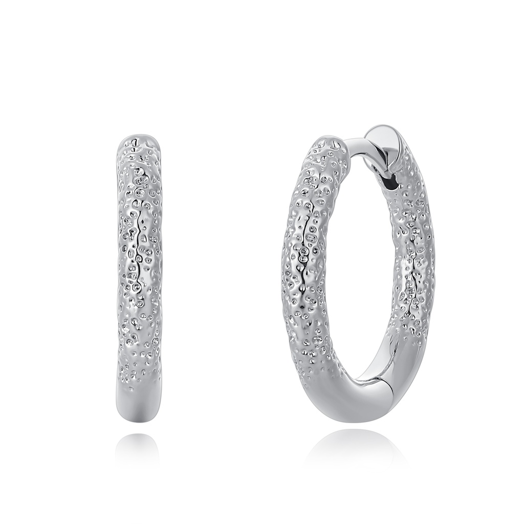Textured Silver Huggie Hoops with Organic Surface Finish