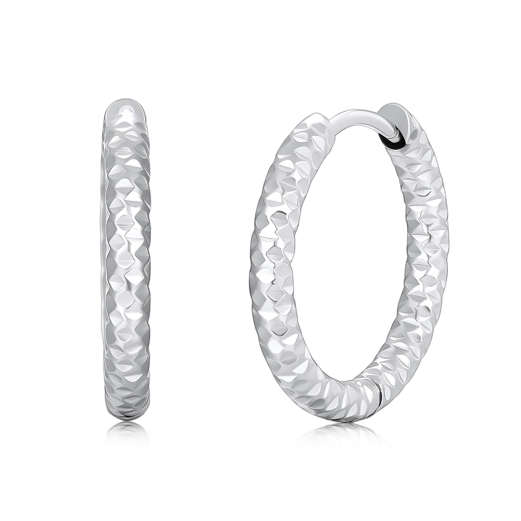 Textured Silver Stainless Steel Hoop Earrings with Hammered Surface Finish