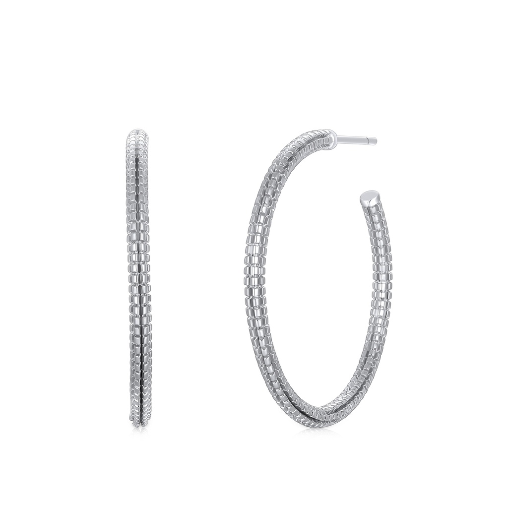 Textured Silver-Tone Hoops with Modern, Minimalist Snake Skin Design