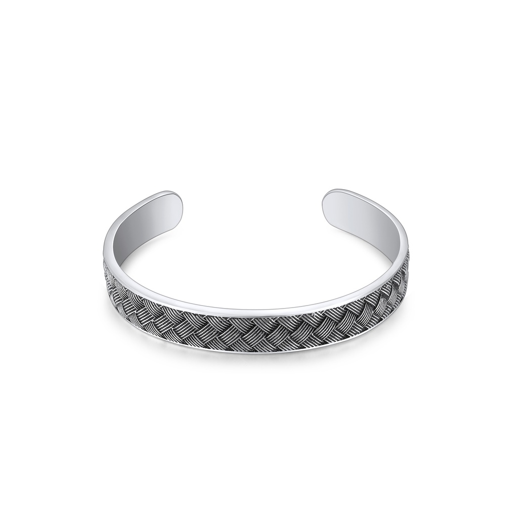Textured Stainless Steel Cuff Bracelet with Braided Pattern Finish