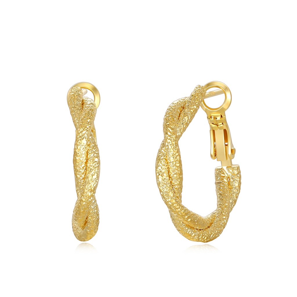 Textured twisted gold hoop earrings for bold statement accessory style.