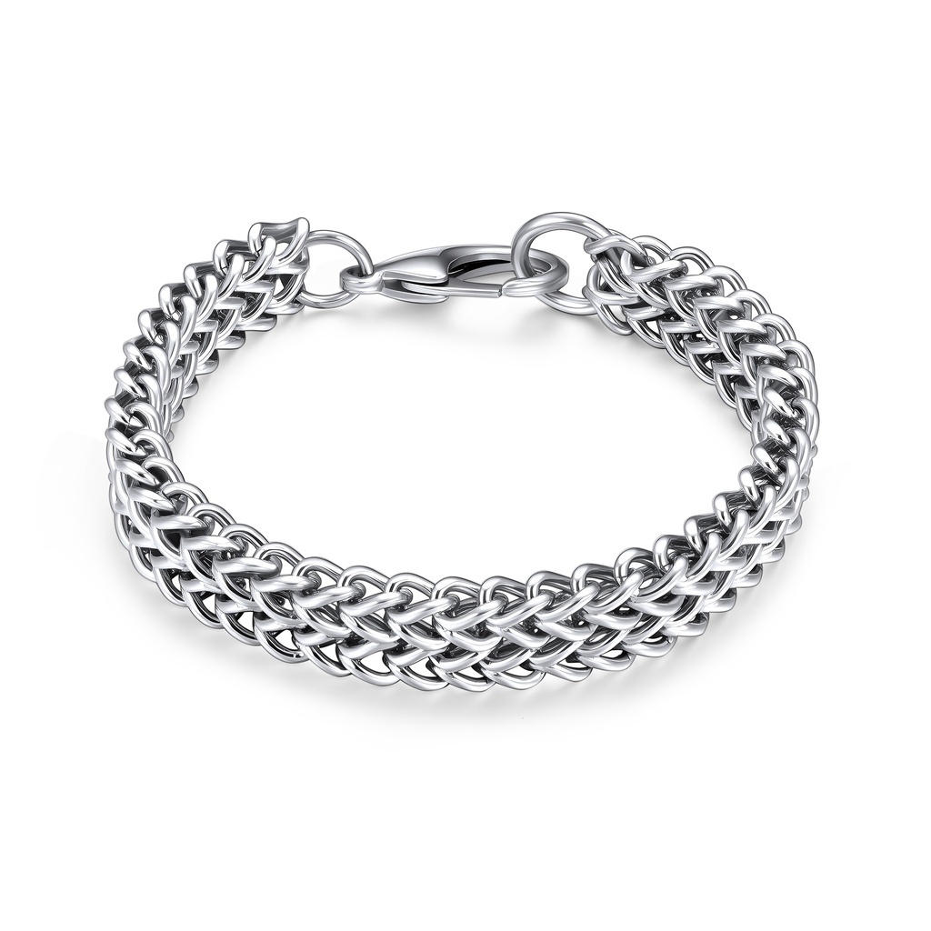 Thick Woven Stainless Steel Chain Bracelet with Polished Finish
