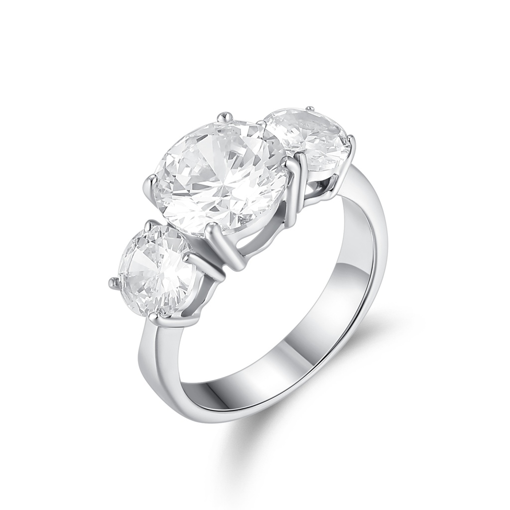Three-Stone Stainless Steel Ring with Brilliant Round Cut Stones