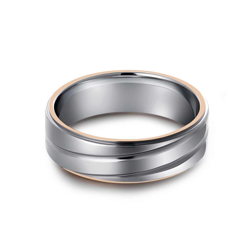 Timeless Stainless Steel Wedding Band with Subtle Rose Gold Edges