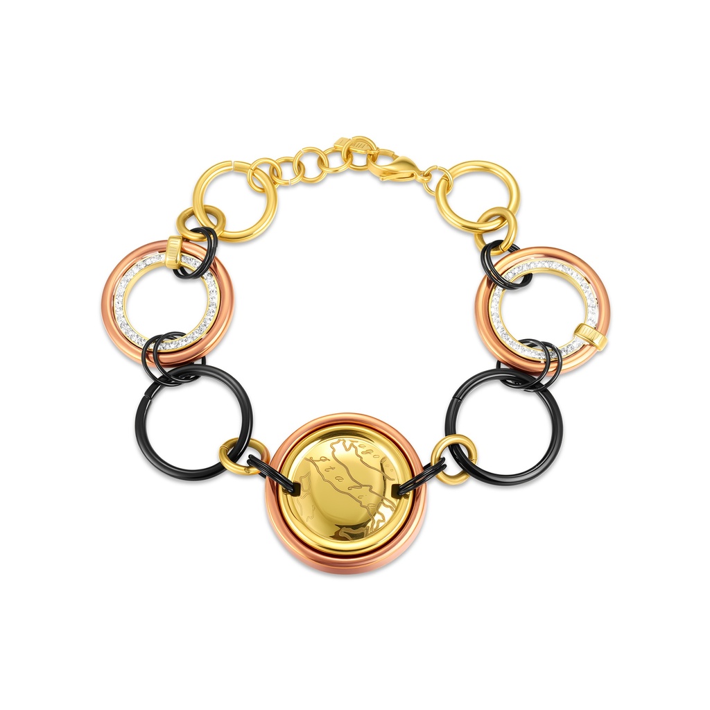 Tri-Color Stainless Steel Globe Bracelet with Modern Artistic Design