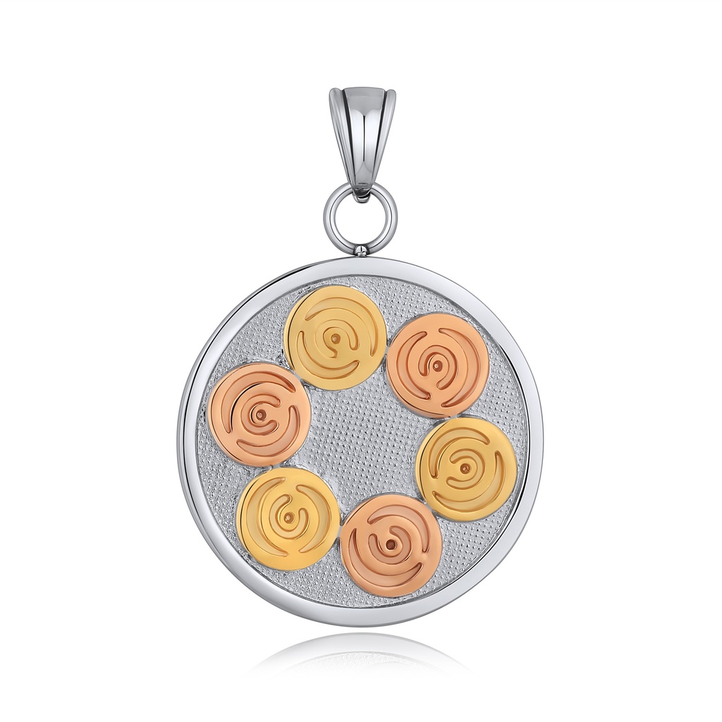 Tricolor Stainless Steel Spiral Flower Medallion Pendant