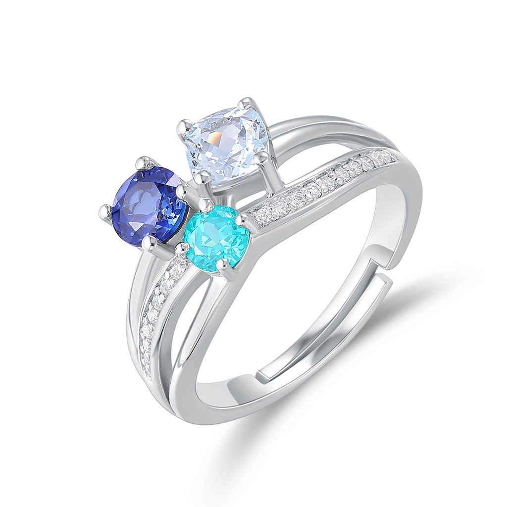 Trio Gemstone Silver Ring with Blue, Aqua and White
