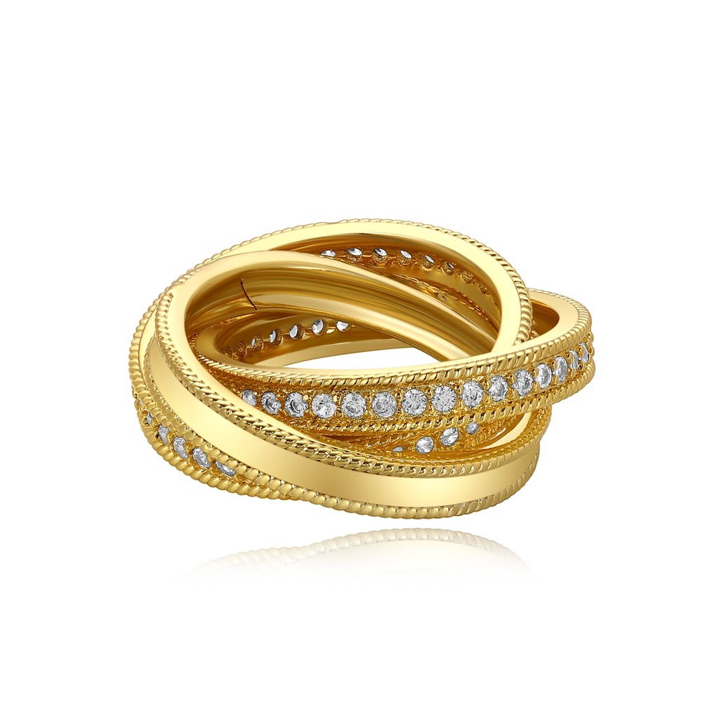 Triple Interlocking Gold Tone Bands with CZ Embellishments