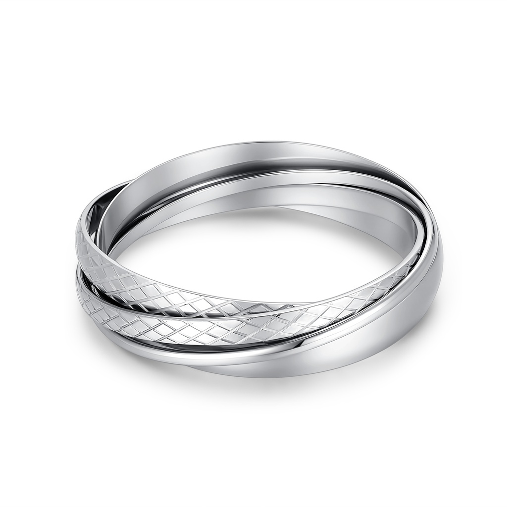 Triple Interlocking Stainless Steel Bangles with Textured Polished Finish