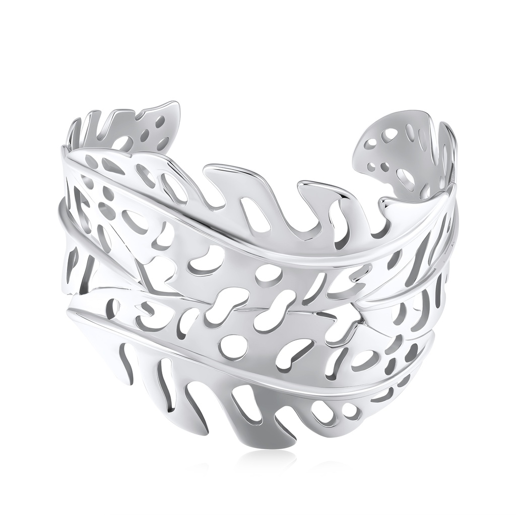 Tropical Leaf Stainless Steel Cuff – Bold, Chic, Nature-Inspired Elegance