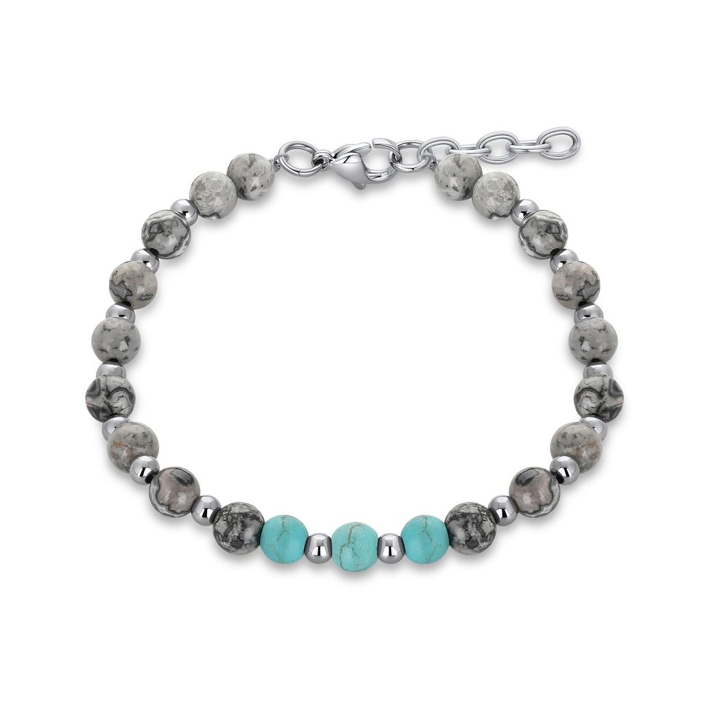 [DJ02B0003] Turquoise and Jasper Natural Stone Stainless Steel Bracelet