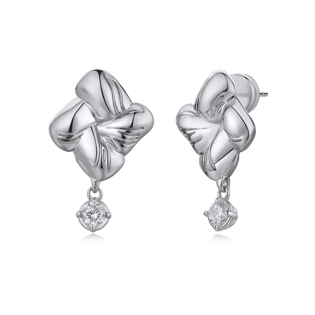 Twisted Floral Knot Earrings with Zircon Drop