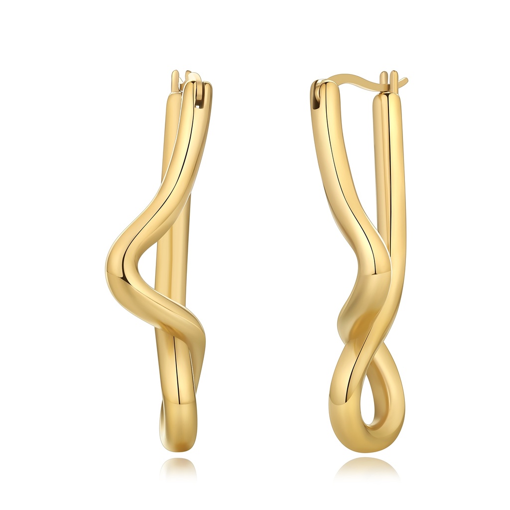 [DJ01E0065] Twisted Gold Plated Stainless Steel Sculptural Drop Hoop Earrings