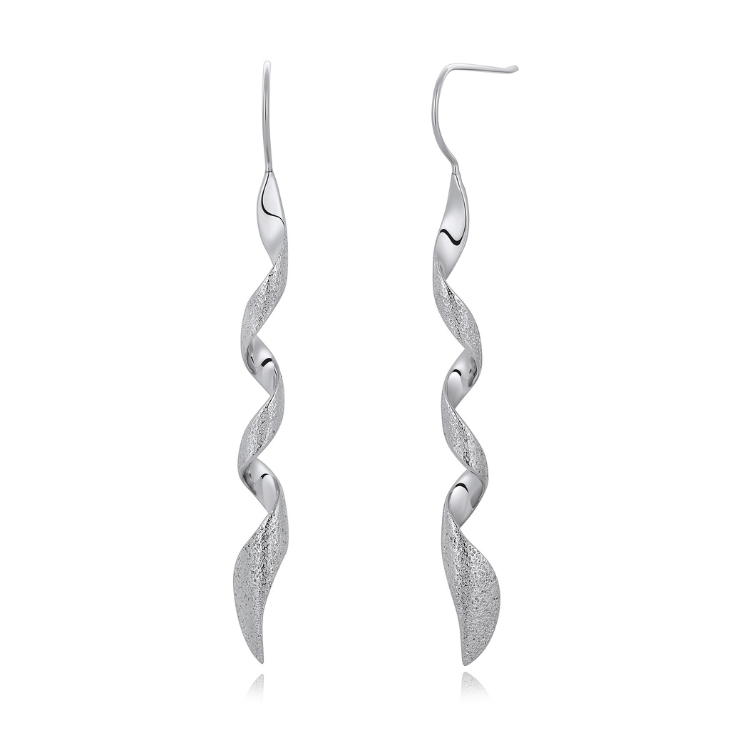 [DJ01E0150] Twisted Spiral Long Drop Earrings in Polished Stainless Steel