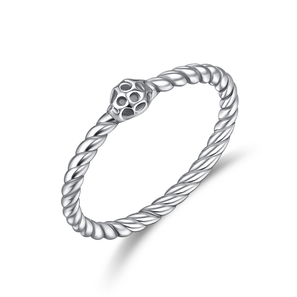 Twisted Stainless Steel Ring with Unique Hollow Bead Accent