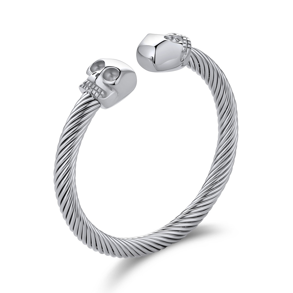 [DJ01B0107-1] Twisted Stainless Steel Skull Cuff Bracelet for Bold Style