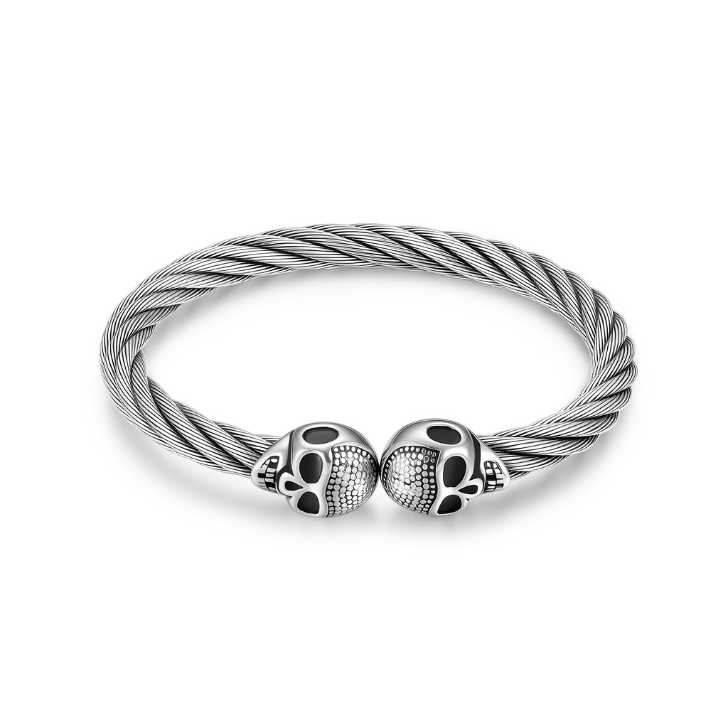 Twisted Steel Skull Cuff Bracelet with Punk Rock Edge