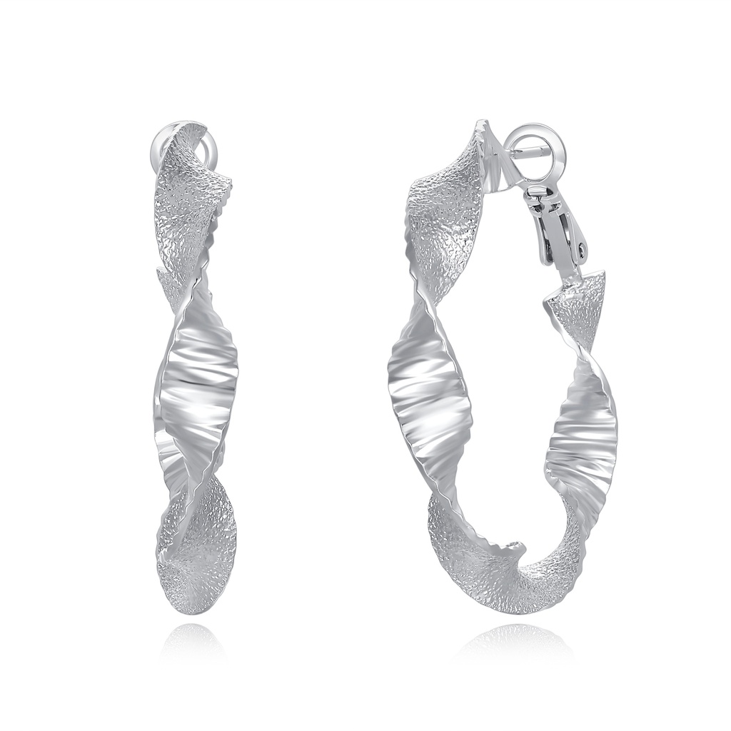 [JY20E0046] Twisted Texture Silver Hoop Earrings with Sculptural Finish