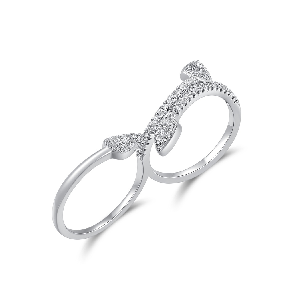 [PD02R0071] Two-Finger Arrow Statement Ring with Brilliant CZ Accents