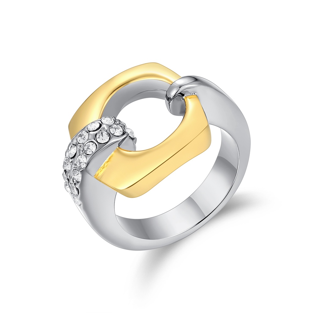 Two-Tone Linked Ring with Clear Crystal Accents