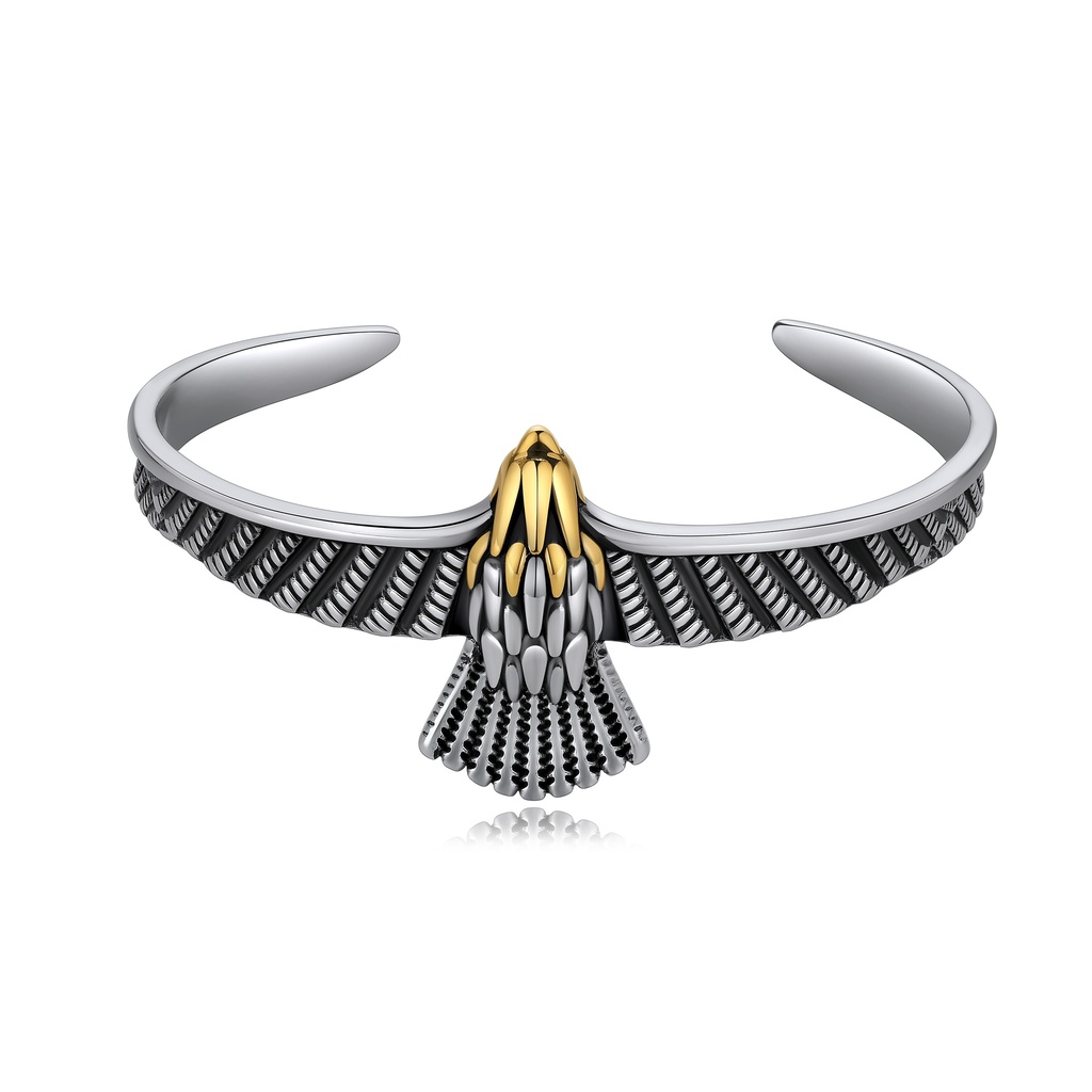 [DJ01B0104-2] Two-Tone Stainless Steel Eagle Cuff Bracelet Vintage Tribal Style