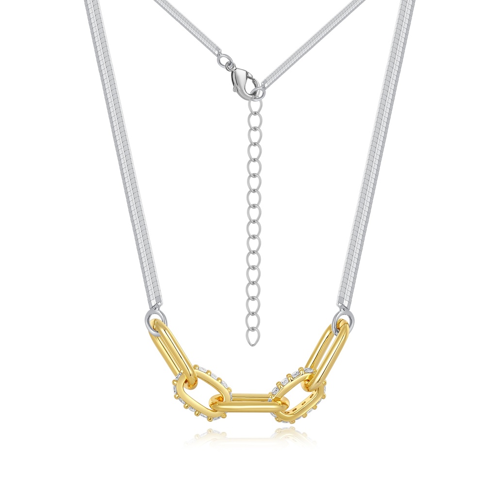 [PD02N0208-1] Two-tone link necklace featuring gold center with silver outer chain.