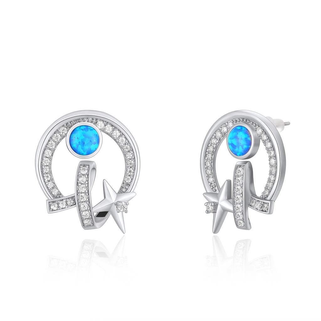 Celestial Hoop Earrings with Blue Opal and Shooting Star Design