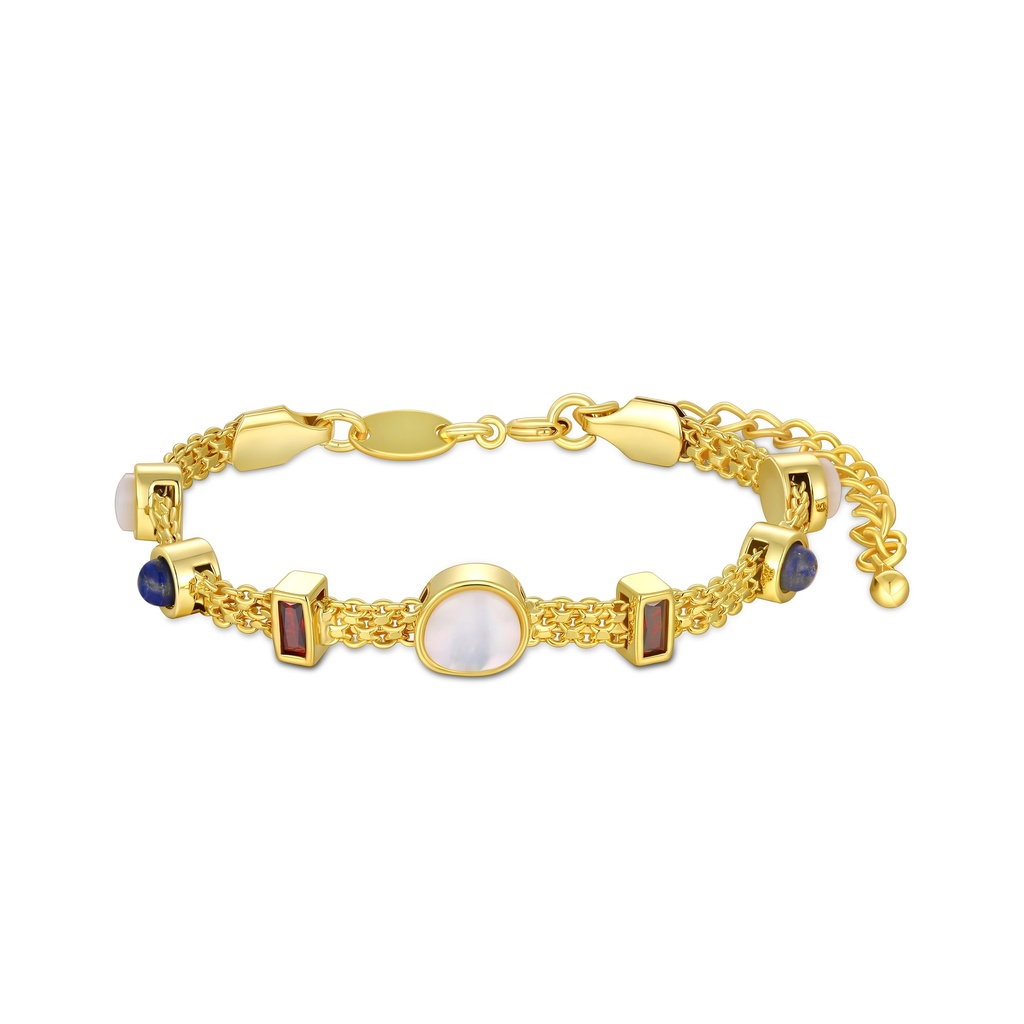 [JY20B0002] Vibrant gemstone bracelet with gold chain and adjustable clasp