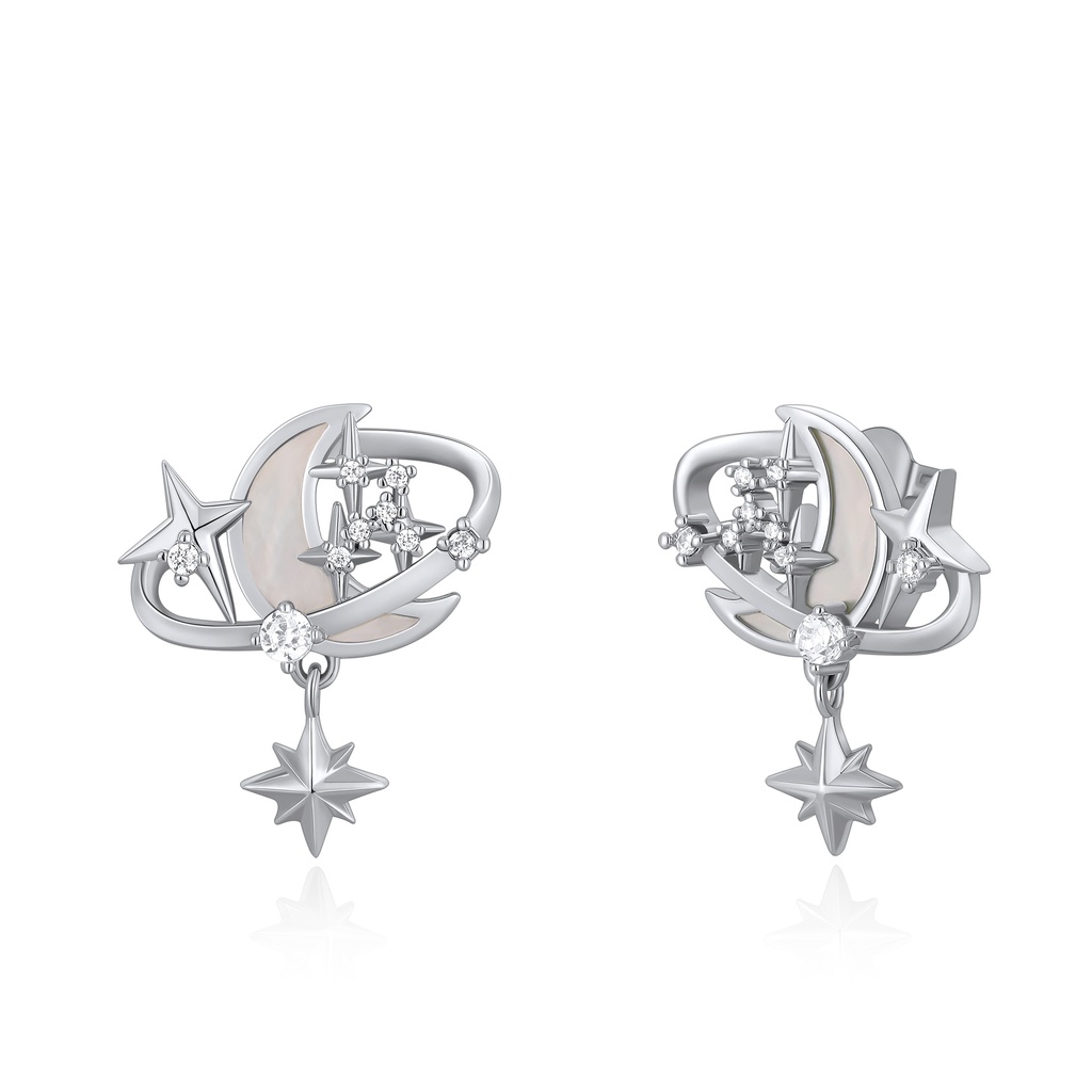 Celestial Moon Star Earrings with Crystals, Romantic Night Sky Style