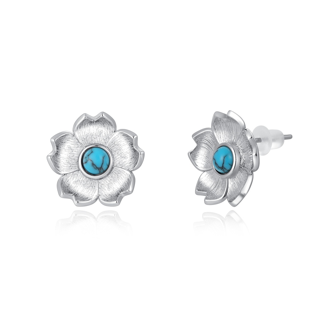 [PD02E0125] Vintage Flower Stud Earrings with Turquoise Center Stone