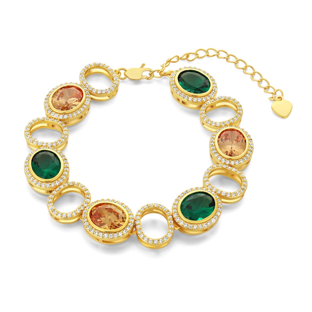 [PD02B0022] Vintage Gold-Plated Gemstone Bracelet with Sparkling Crystal Accents