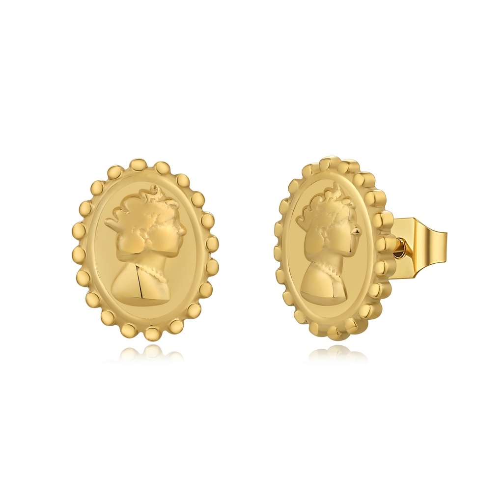 Vintage Queen Cameo Stud Earrings in Gold Stainless Steel