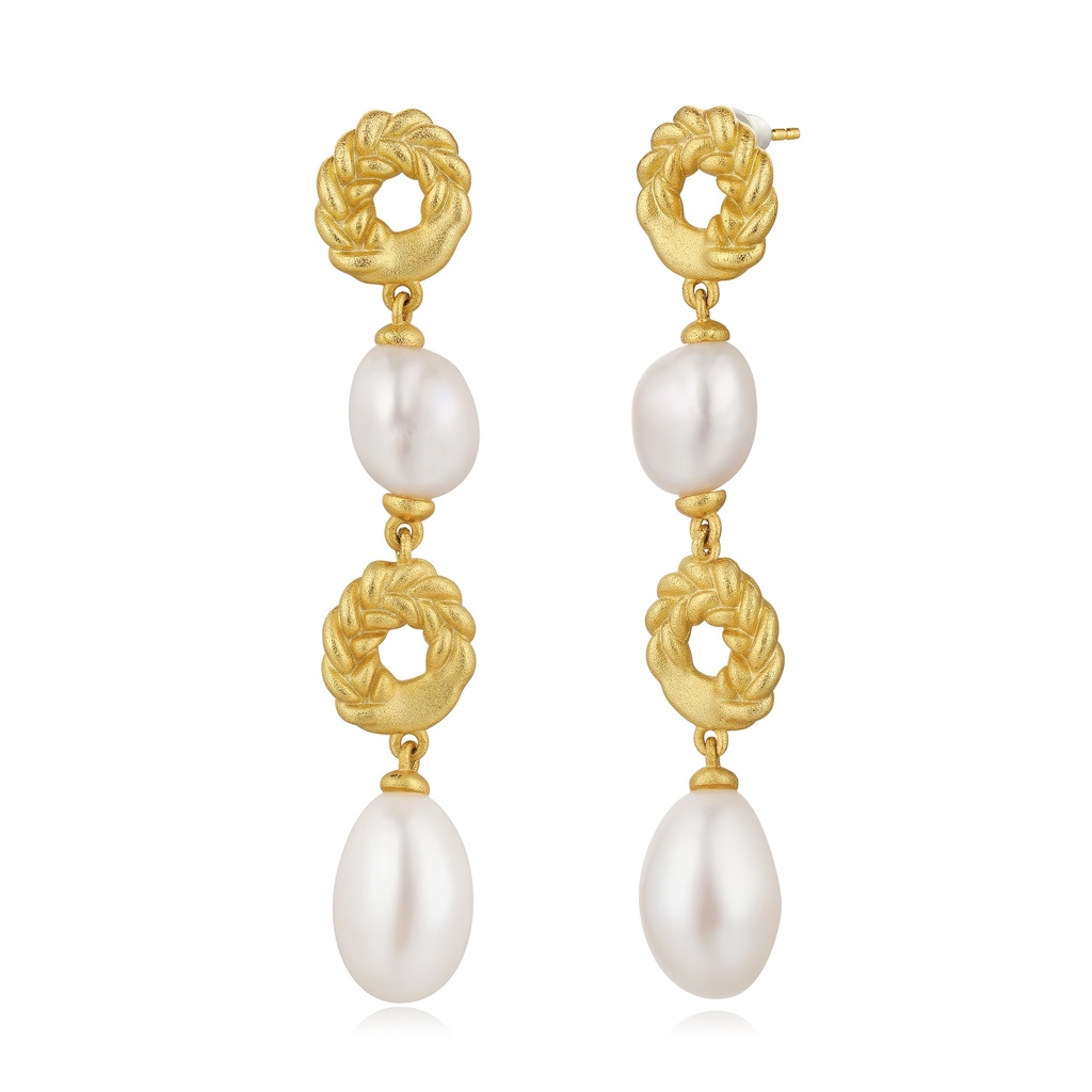 [BJ01E0475] Vintage-Inspired Dangle Earrings with Braided Loops and Pearls