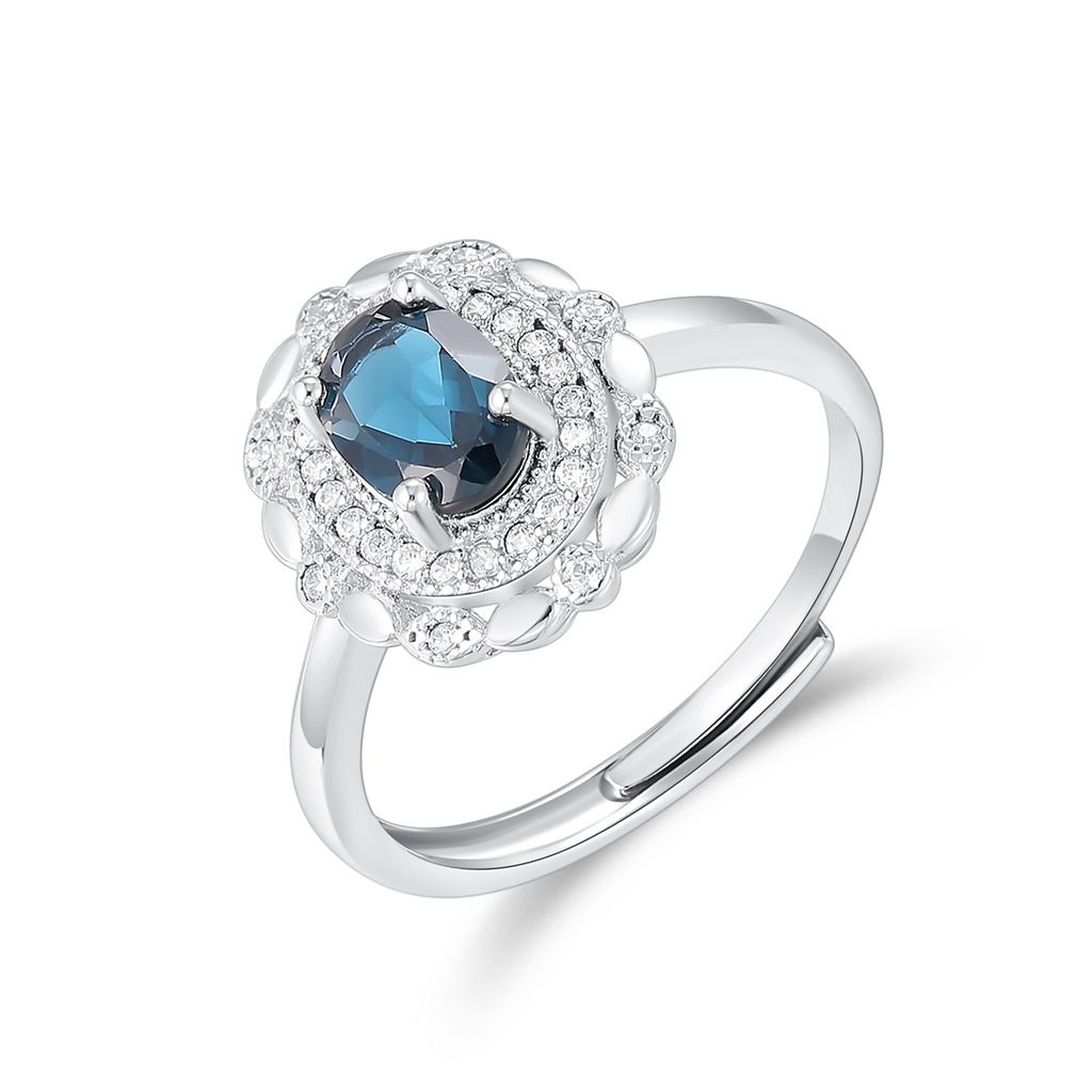 Vintage-Inspired Stainless Steel Ring with Blue Oval Crystal Center