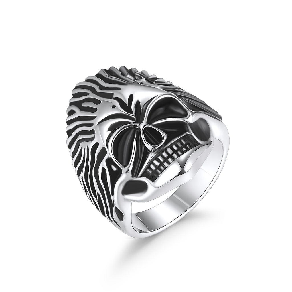 Warrior Spirit Skull Stainless Steel Ring with Tribal Design