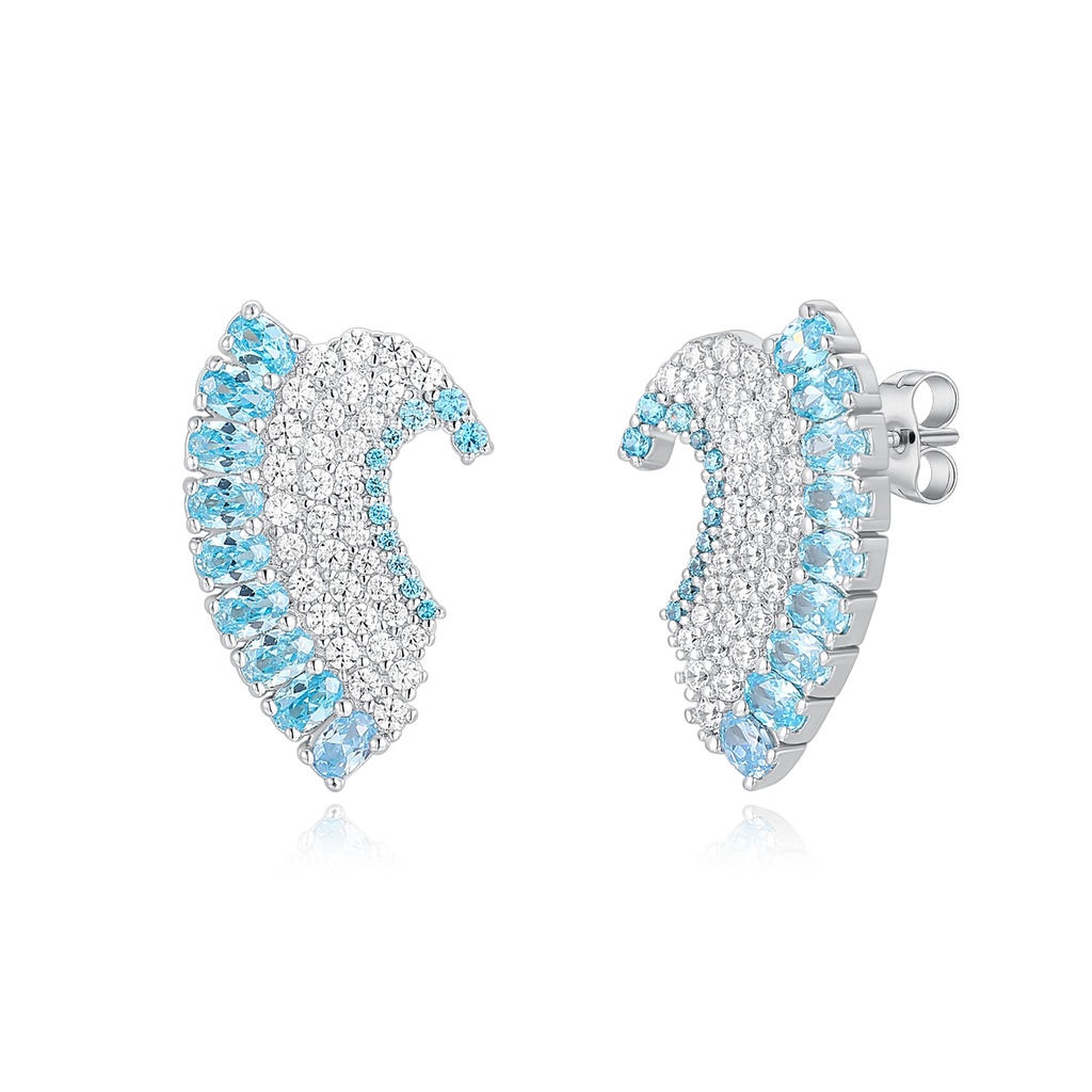 Wave-Inspired Blue Topaz and Diamond Paved Statement Stud Earrings