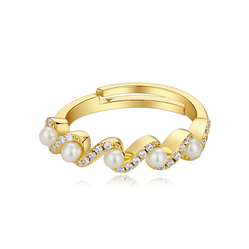 [SZ05R0244] Wave-Inspired Pearl Ring with Sparkling White Zircons