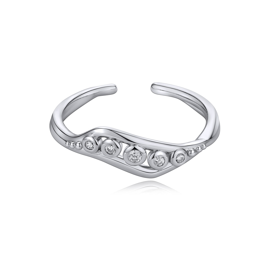 [BJ01R0147] Wave-Shaped Brass Ring with Channel-Set Sparkling CZ Stones
