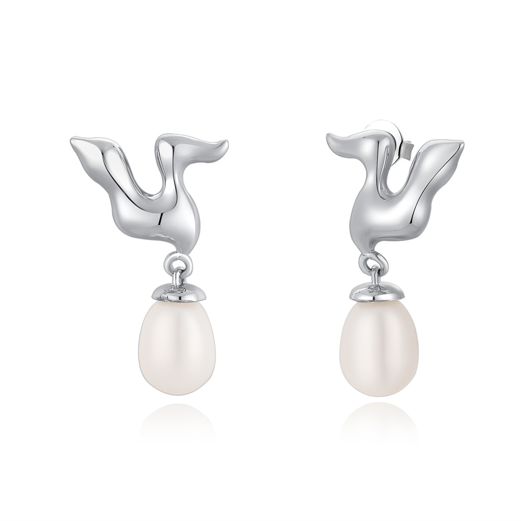 [PD02E0286] Whale Tail Pearl Drop Earrings with Playful Ocean Vibes