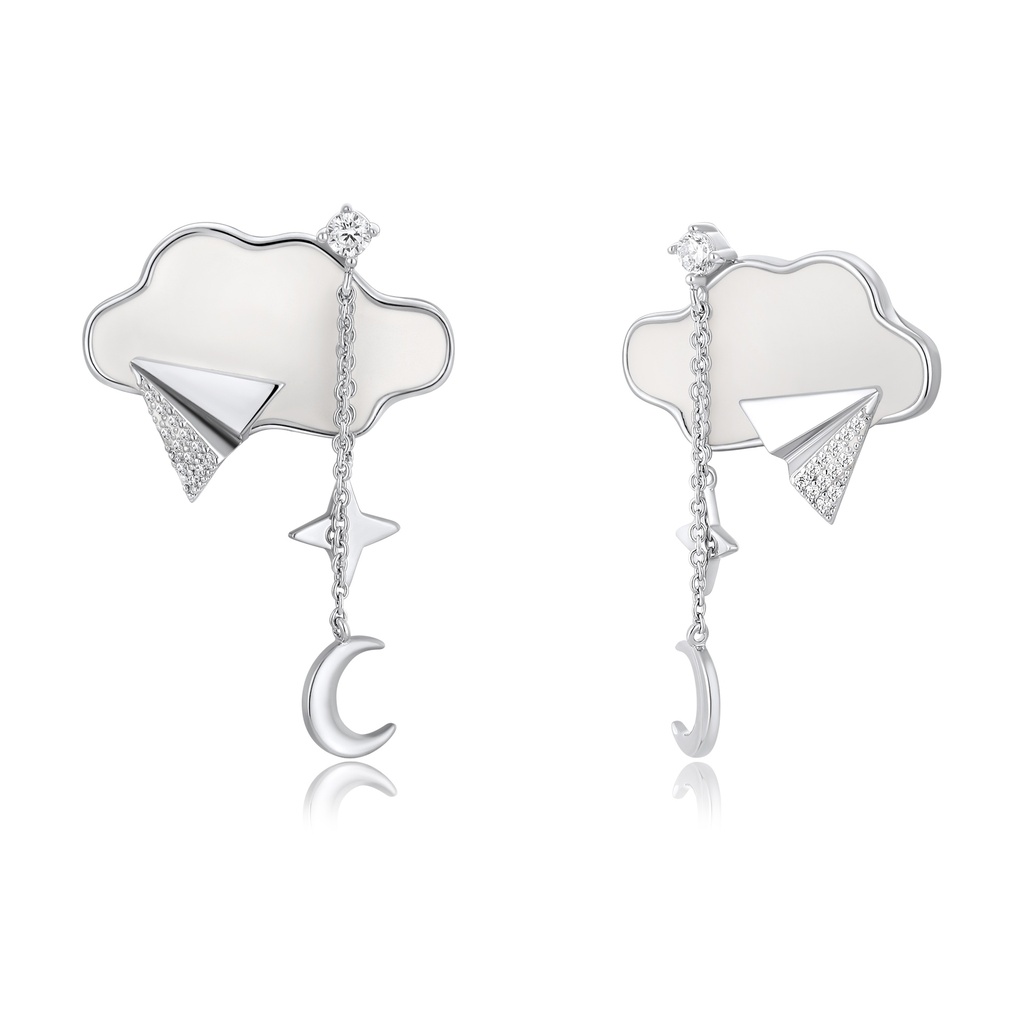 [PD02E0100] Whimsical Cloud Moon Earrings with Dangle Star and Crescent