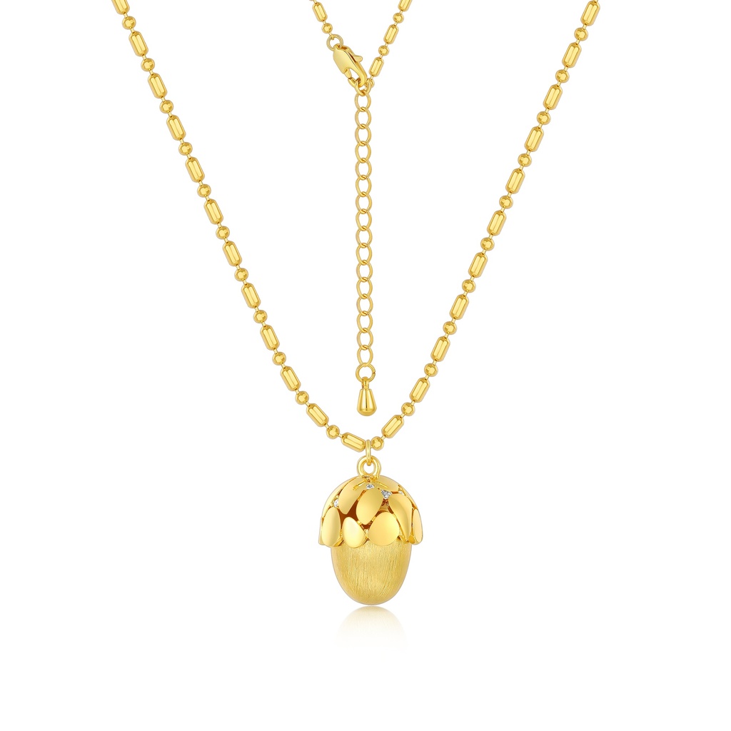 [JY20N0019] Whimsical Gold Acorn Pendant Necklace with Textured Chain Design