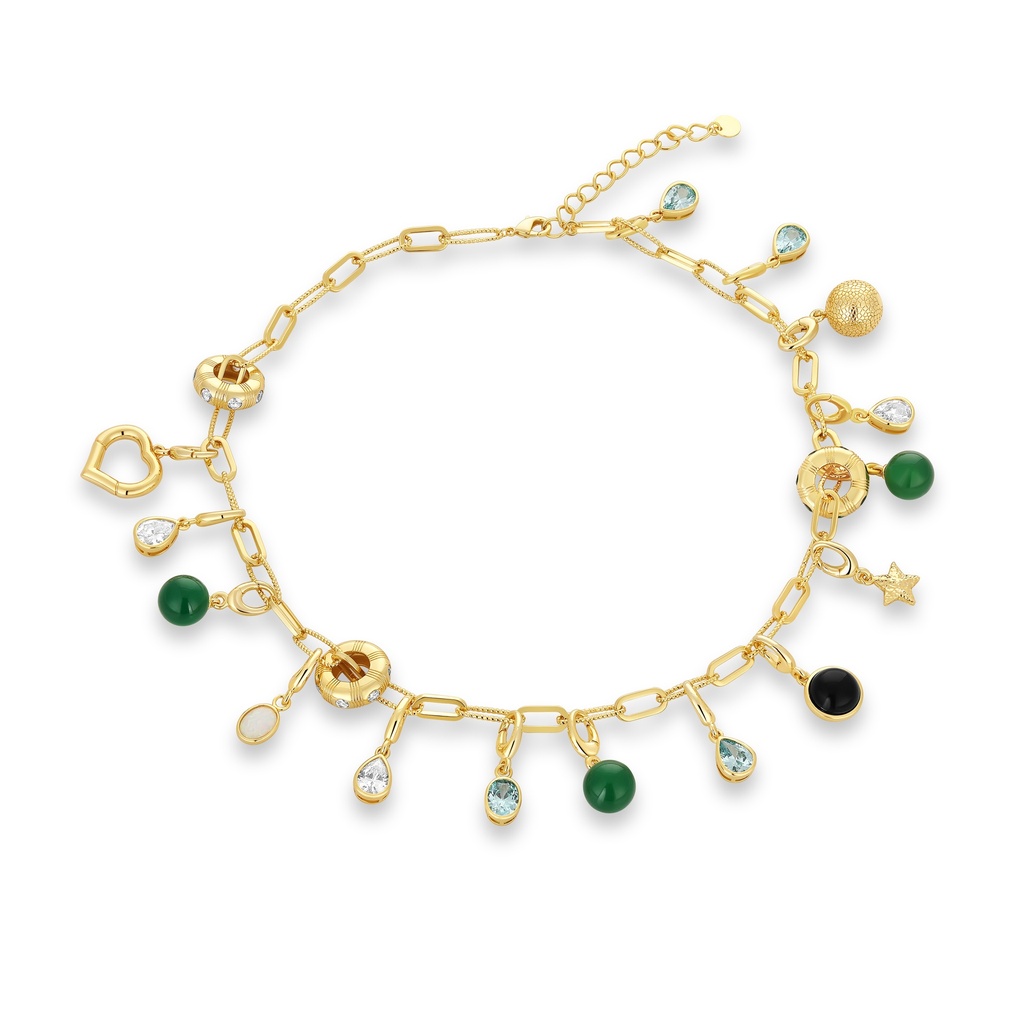 [PD02N0210] Whimsical Gold Charm Bracelet with Colorful Gemstone Accents