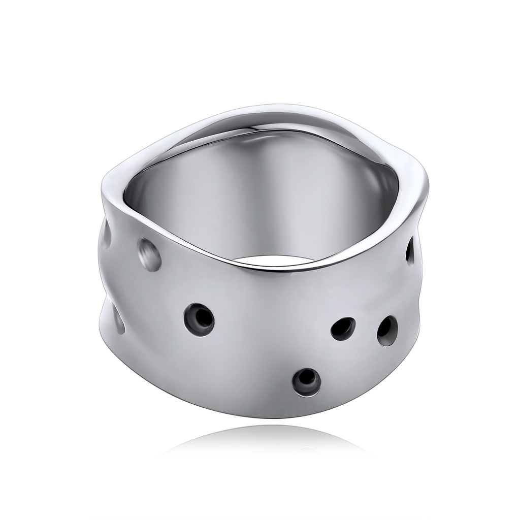 [DJ01R0057] Wide Band Stainless Steel Ring with Hole Pattern