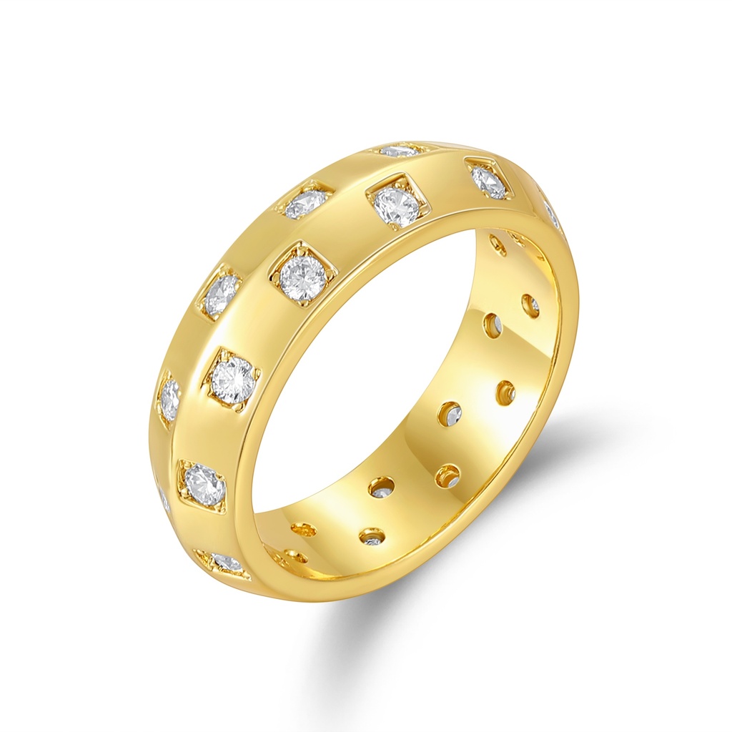 [JY20R0006] Wide Gold Dome Band Ring with Pave Crystal Accents