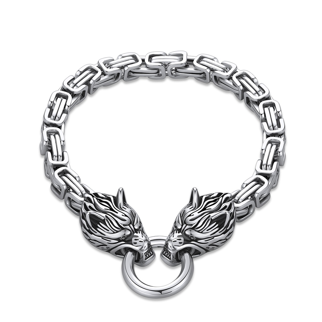 [DJ01B0040] Wolf Head Stainless Steel Chain Bracelet with Ring Clasp