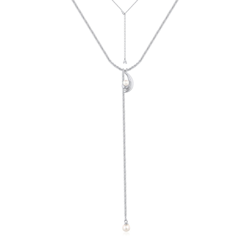 [BJ01N0267] Y-Shaped Pendant Necklace with Modern Pearl Drop