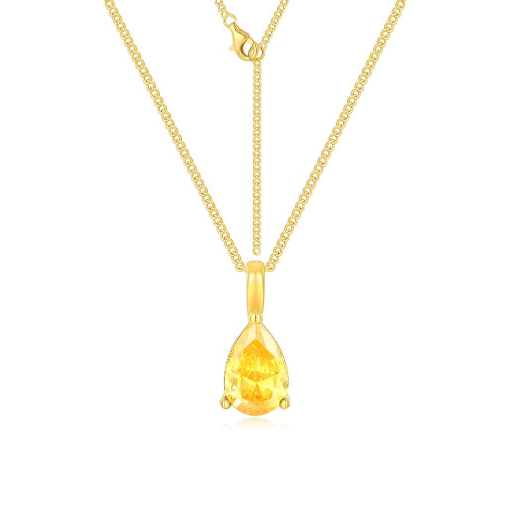 Yellow Crystal Gold Teardrop Pendant Necklace In Stainless Steel