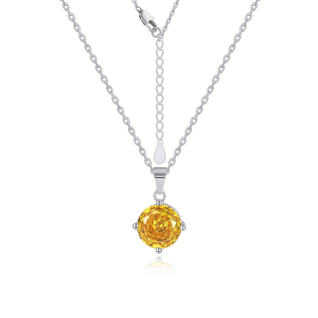 [PD02N0152] Yellow Round-Cut Crystal Pendant Necklace on Silver Chain