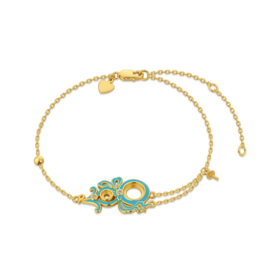 [PD02B0038] Zodiac-Inspired Gold Enamel Bracelet with Turquoise Blue Accents